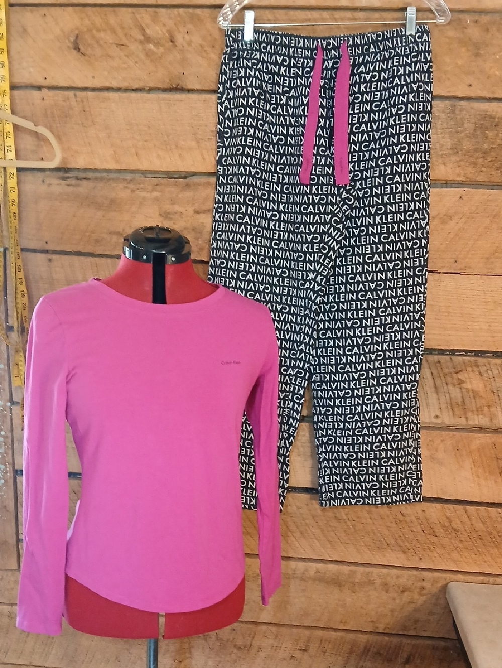 Calvin Klein Pink Long-Sleeve Top & Logo Lounge Pants Set Sz M